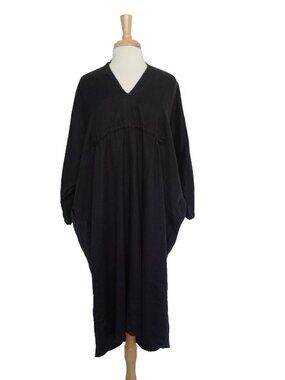 VISIBLE ART 100% Linen Relaxed Slouchy Kimono Dress Classic Black size Large